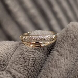 Stacking Ring 18k Yellow Gold Plated Ring, Pave CZ, Size 7